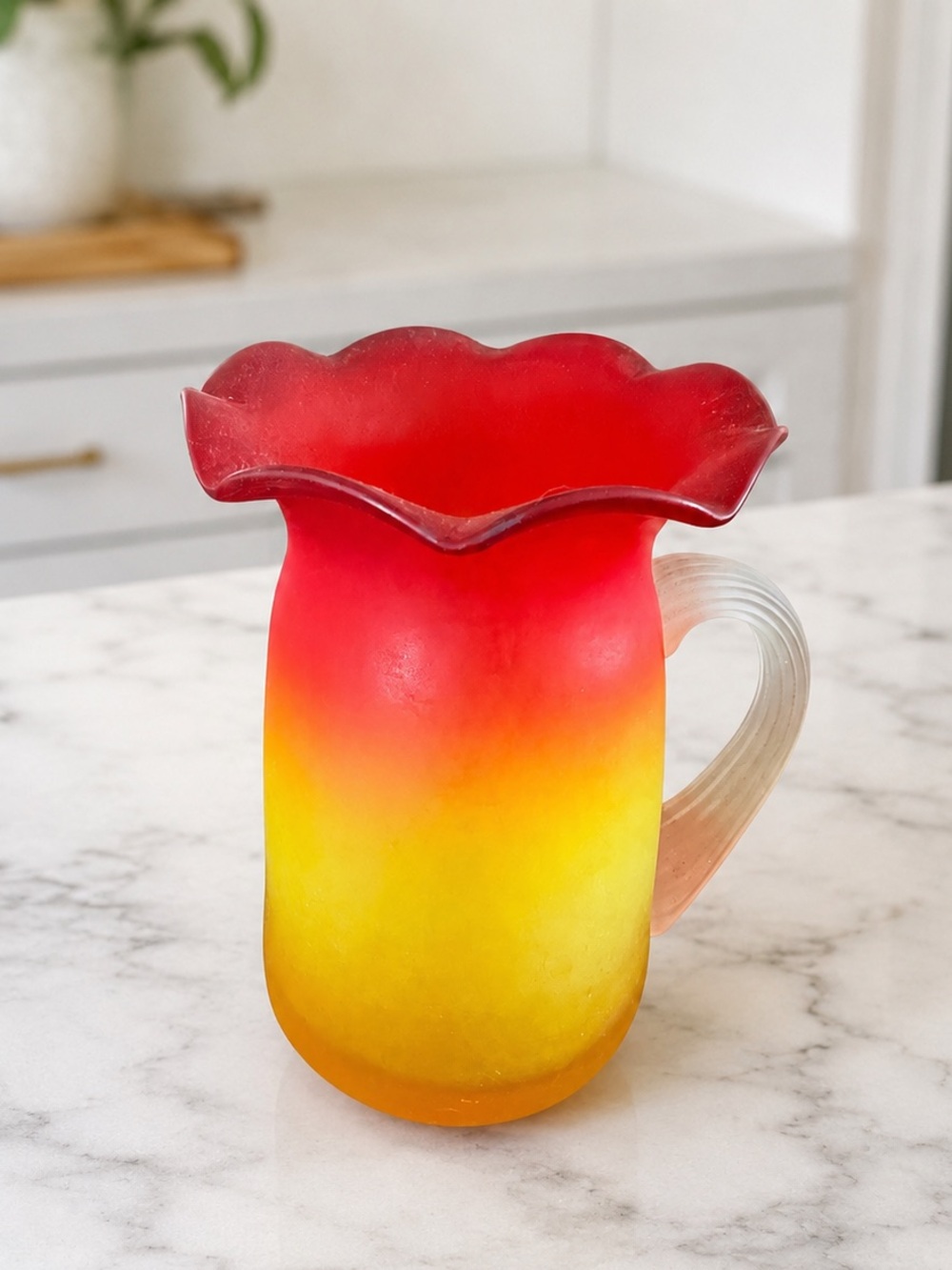 Hand Blown Amberina Glass Mini Pitcher